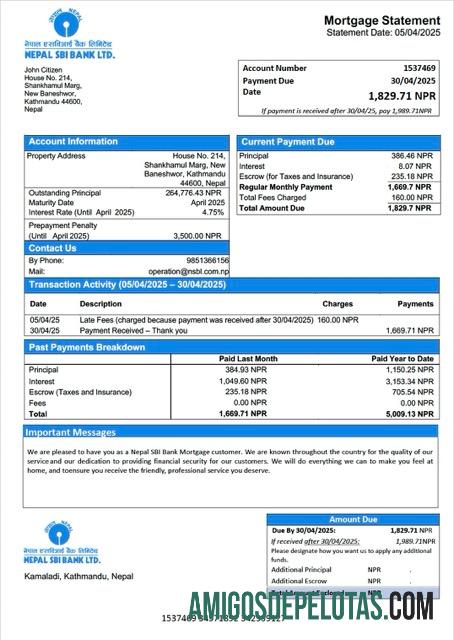 em branco Modelo Word e PDF de declaração de hipoteca do banco SBI do Nepal